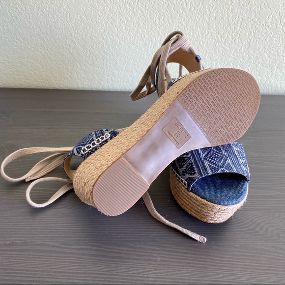 SCHUTZ Zayne Printed Denim Espadrille Platform - Picture 8 of 14